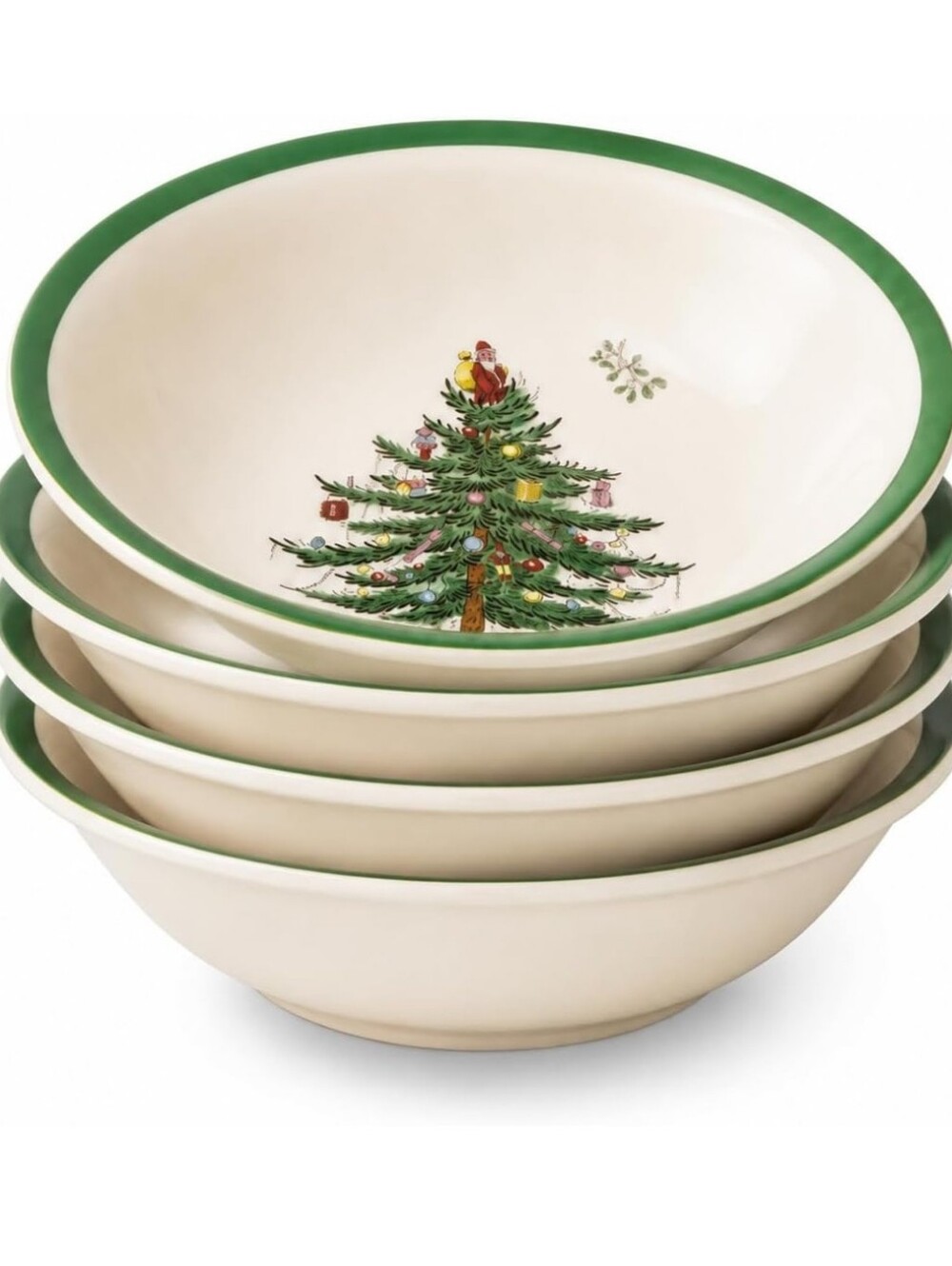 Spode Christmas Tree Set of 4 Cereal Dessert Bowls 6" Holiday Dinnerware